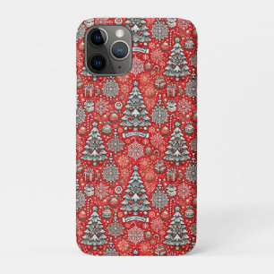Christmas-Themed Pattern with Trees, Snowflakes iPhone 11 Pro Case