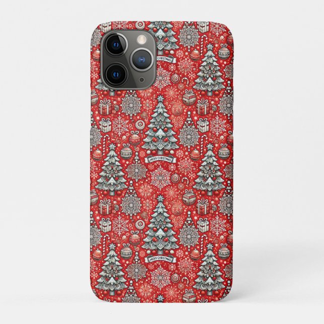 Christmas-Themed Pattern with Trees, Snowflakes Case-Mate iPhone Case (Back)