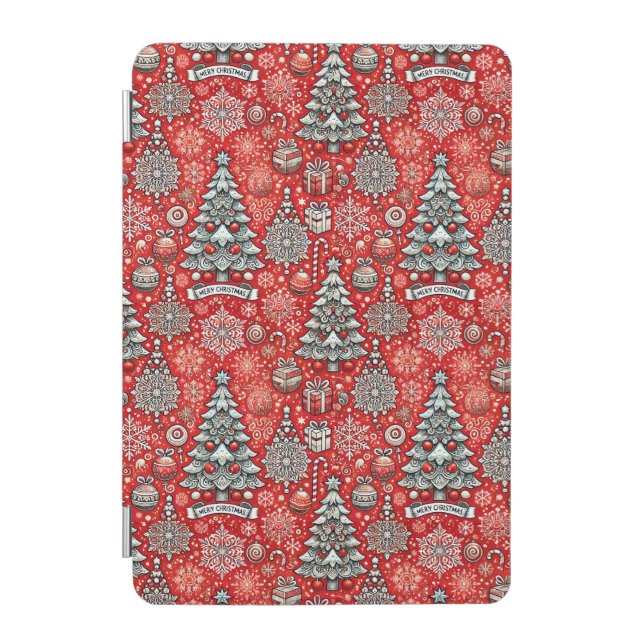 Christmas-Themed Pattern with Trees, Snowflakes iPad Mini Cover (Front)
