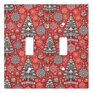 Christmas-Themed Pattern with Trees, Snowflakes Light Switch Cover