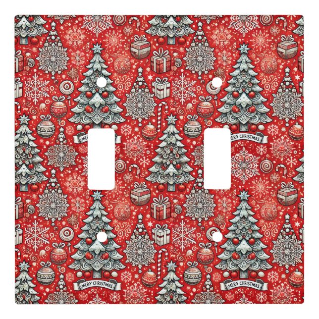 Christmas-Themed Pattern with Trees, Snowflakes Light Switch Cover (Front)