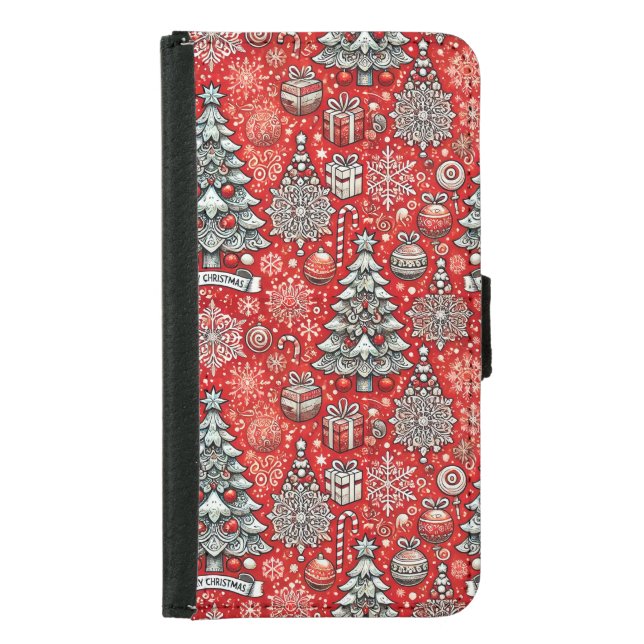 Christmas-Themed Pattern with Trees, Snowflakes Samsung Galaxy Wallet Case (Front)