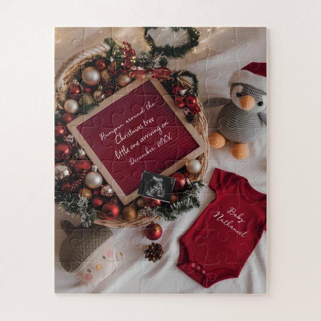 Christmas themed pregnancy announcement  jigsaw puzzle (Vertical)