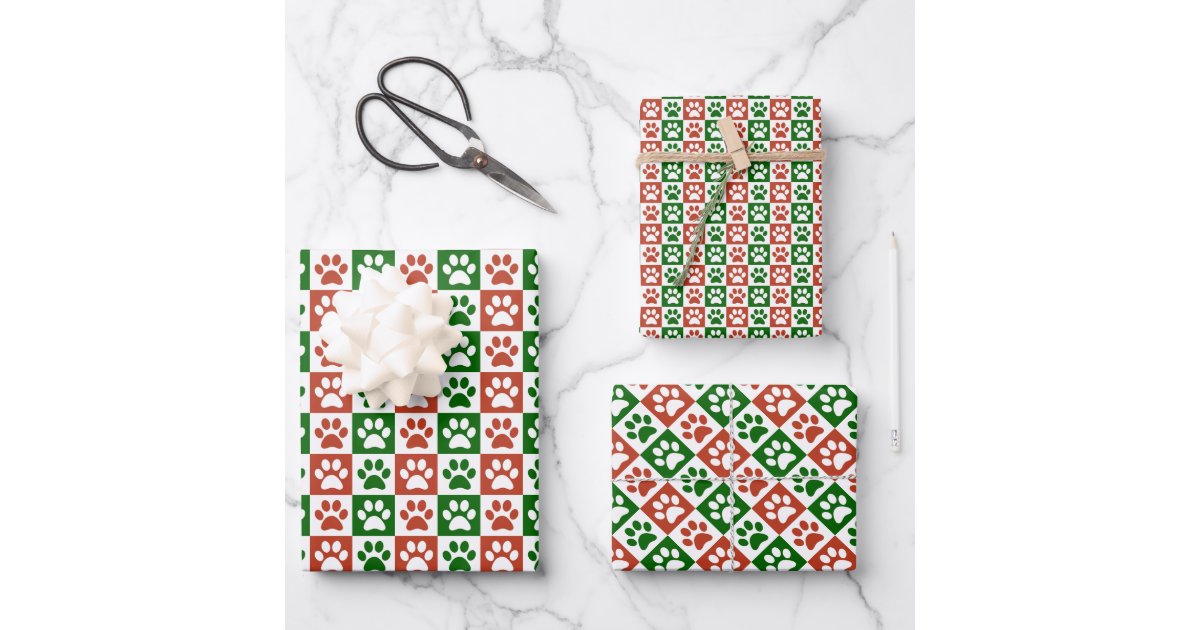 Cute Red Green Paw Prints Pattern Christmas Theme Tissue Paper, Zazzle