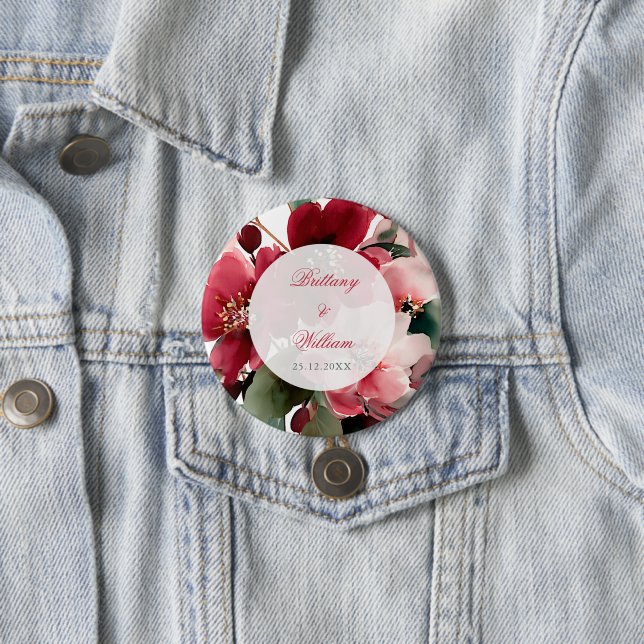  Christmas Themed Red Floral Wedding  Button (In Situ)