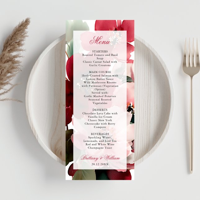  Christmas Themed Red Floral Wedding  Menu (Creator Uploaded)