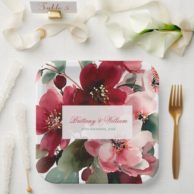  Christmas Themed Red Floral Wedding  Paper Plates (Wedding)