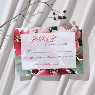 Christmas Themed Red Floral Wedding RSVP Card