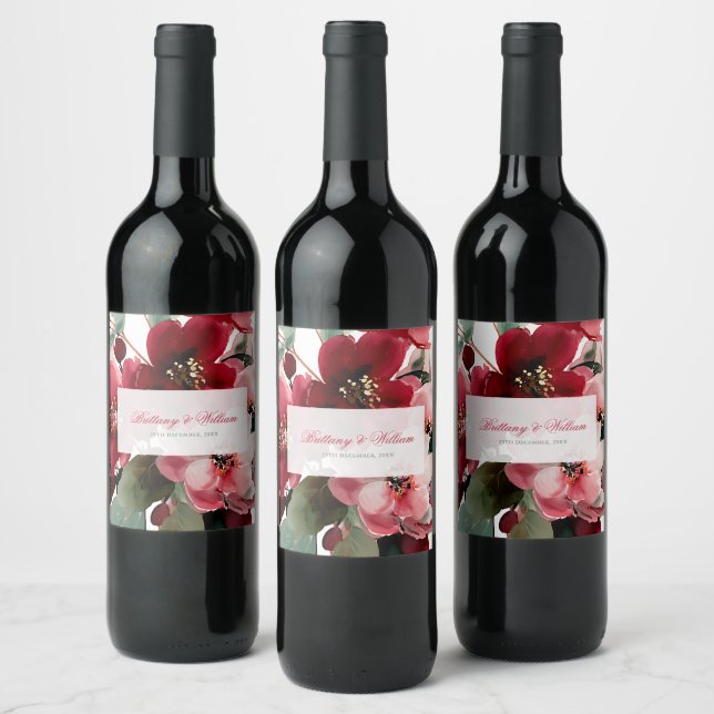  Christmas Themed Red Floral Wedding  Wine Label (Bottles)