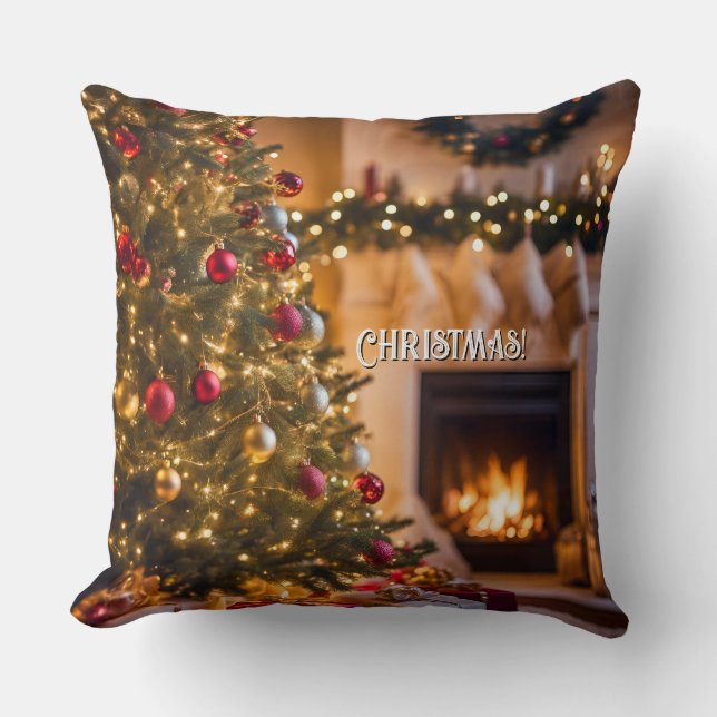 Christmas Themed Throw Pillow. Customizable Throw Pillow (Front)