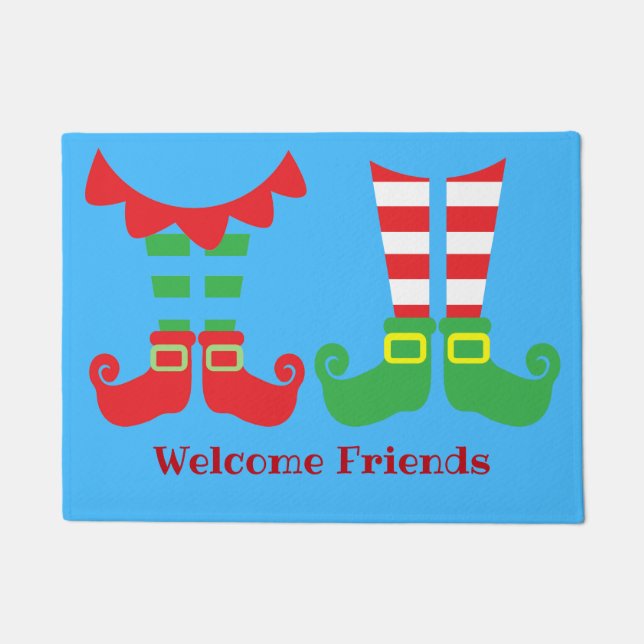 Christmas Themed Welcome Mat with Elf Feet (Front)