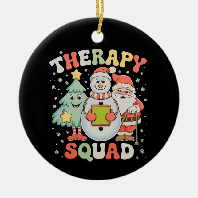 Christmas Therapy Squad SLP OT PT Crew Santa Xmas Ceramic Ornament (Front)