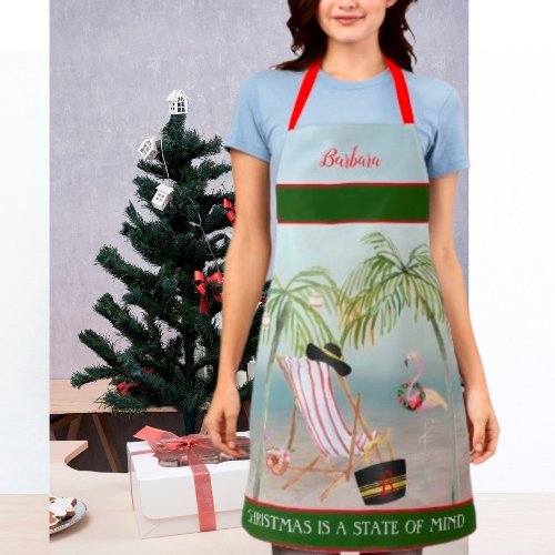 Christmas Think Beach Palm Trees Flamingo Apron