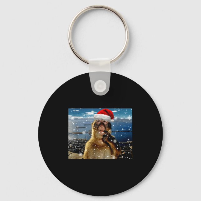 Christmas Thinking Monkey Meme Brainrot Xmas Gift  Keychain (Front)