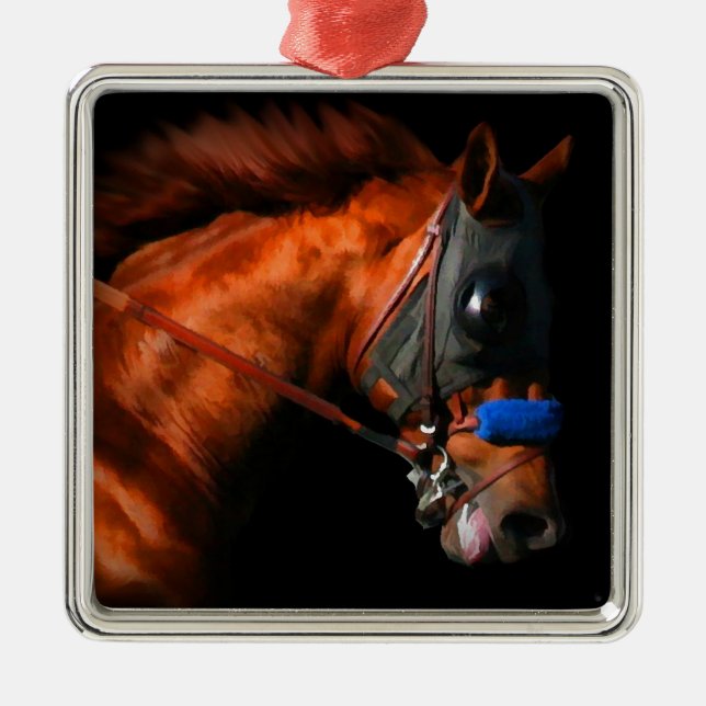 Christmas Thoroughbred Racehorse Metal Ornament (Front)