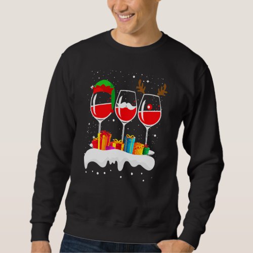 Christmas Three Glass Of Red Wine Xmas Reindeer EL Sweatshirt