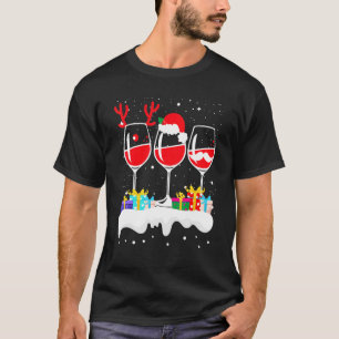 Christmas Three Glass Of Red Wine Xmas Reindeer EL T-Shirt