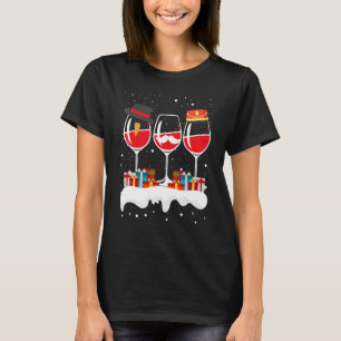 Christmas Three Glass Of Red Wine Xmas Santa 1 T-Shirt