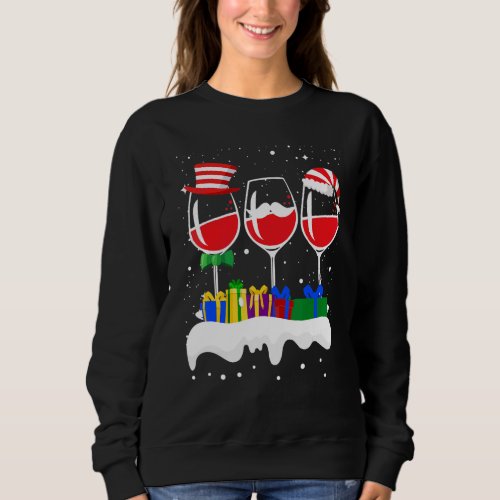 Christmas Three Glass Of Red Wine Xmas Santa ELF Sweatshirt
