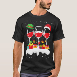 Christmas Three Glass Of Red Wine Xmas Santa ELF T-Shirt