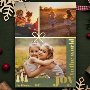 Christmas Three Photo Collage   Elegant Modern Foil Holiday Card