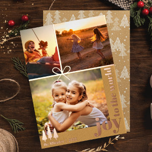 Christmas Three Photo Collage   Elegant Modern Foil Holiday Card