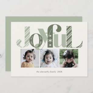 Christmas Three Photo Joyful Tea Green Holiday Card