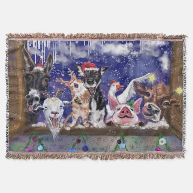 Christmas Throw Blanket Funny Farm Animals (Front)