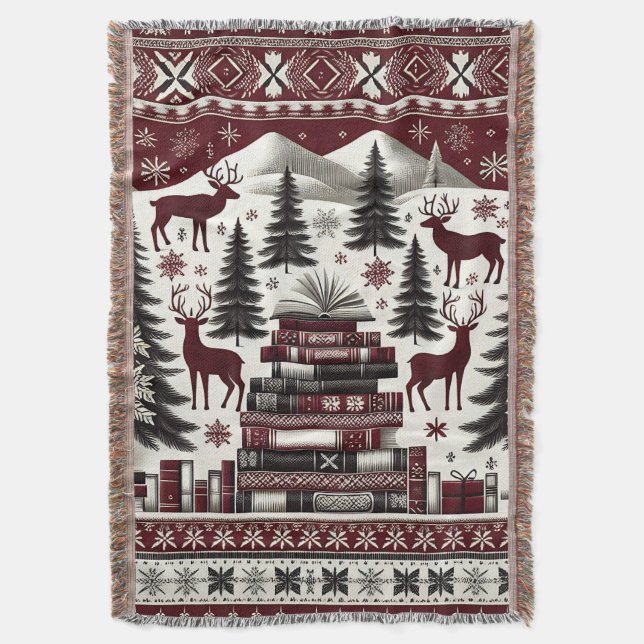 Christmas Throw Blanket, Nordic Holiday Book Throw Blanket (Front Vertical)