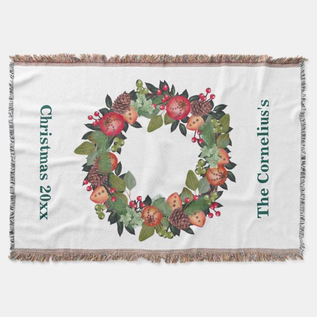 Christmas Throw, Christmas Wreath Throw Blanket (Front)