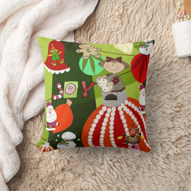 Christmas Throw Pillow, Blue Plaid Red Bow Throw Pillow (Blanket)