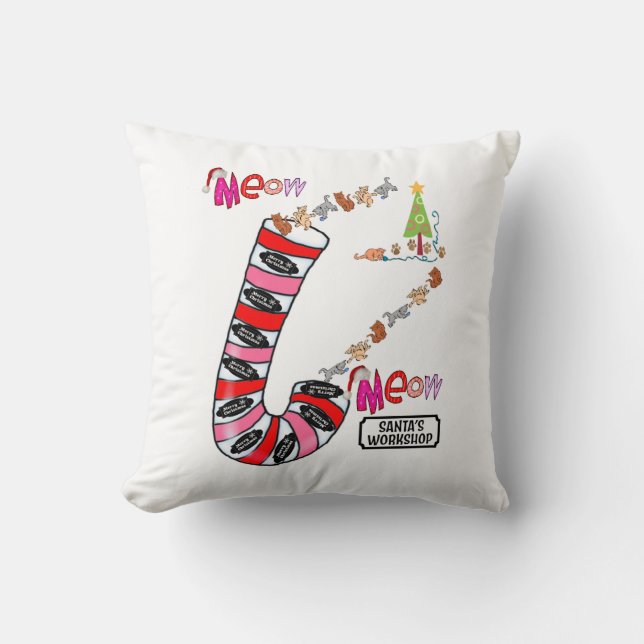 Christmas Throw Pillow, Cat Kittens Meow Mouse  Pillow (Front)