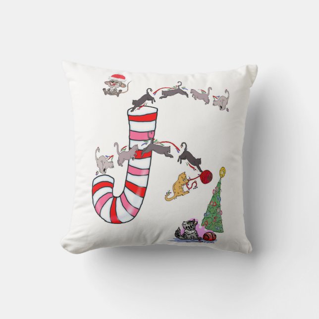 Christmas Throw Pillow, Cat Mice Throw Pillow (Front)