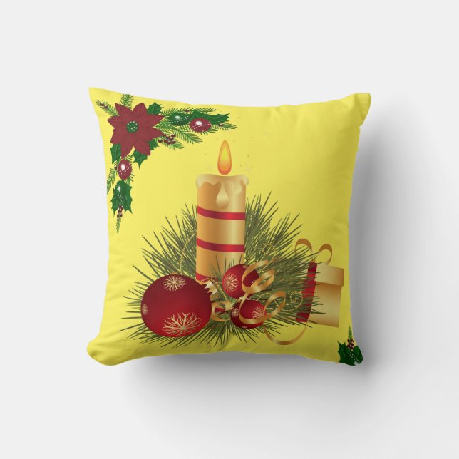 Christmas Throw Pillow, Christmas Candle Pillow (Front)