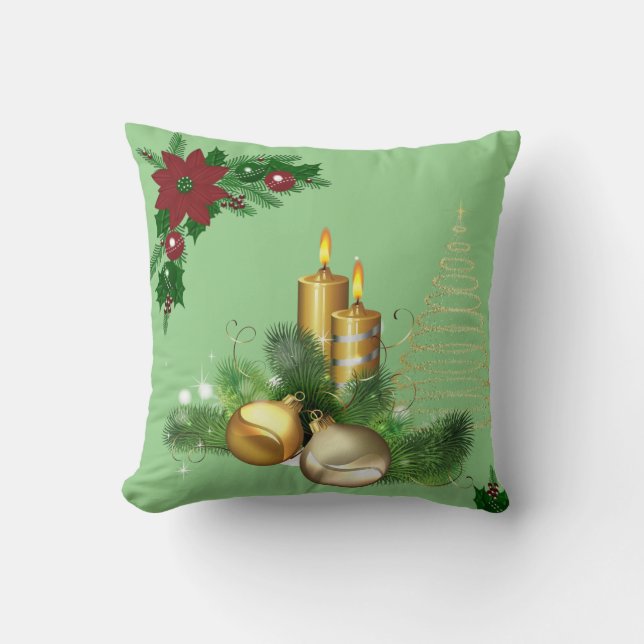 Christmas Throw Pillow, Christmas Candle Pillow (Front)