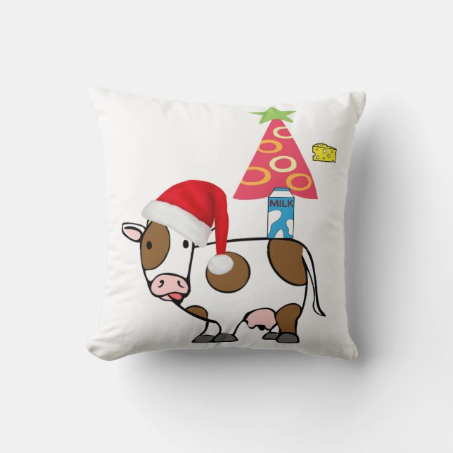 Christmas Throw Pillow, Cow Country Cheese Milk Throw Pillow (Front)