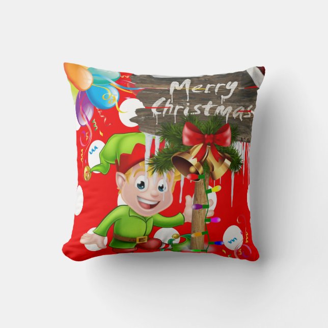 Christmas Throw Pillow, Elf Merry Christmas Pillow (Front)