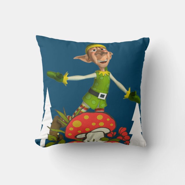 Christmas Throw Pillow, Elf Mushroom Throw Pillow (Front)