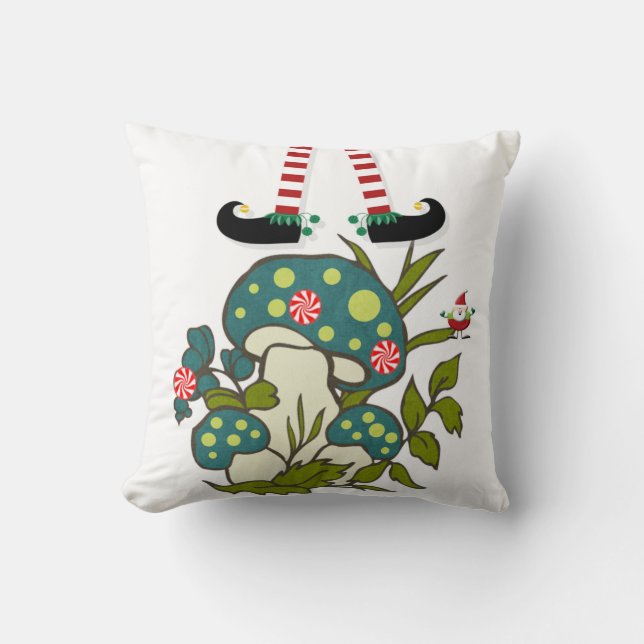 Christmas Throw Pillow, Elf Peppermint Mushroom  Pillow (Front)
