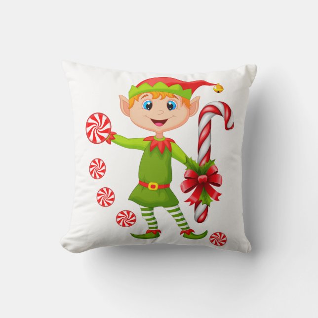 Christmas Throw Pillow, Elf Peppermint Throw Pillow (Front)