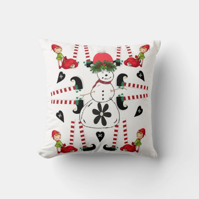 Christmas Throw Pillow, Elf Snowman Throw Pillow (Front)