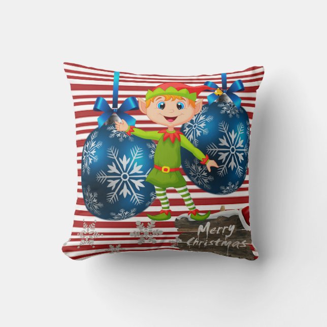 Christmas Throw Pillow, Elf Stripe Pillow (Front)