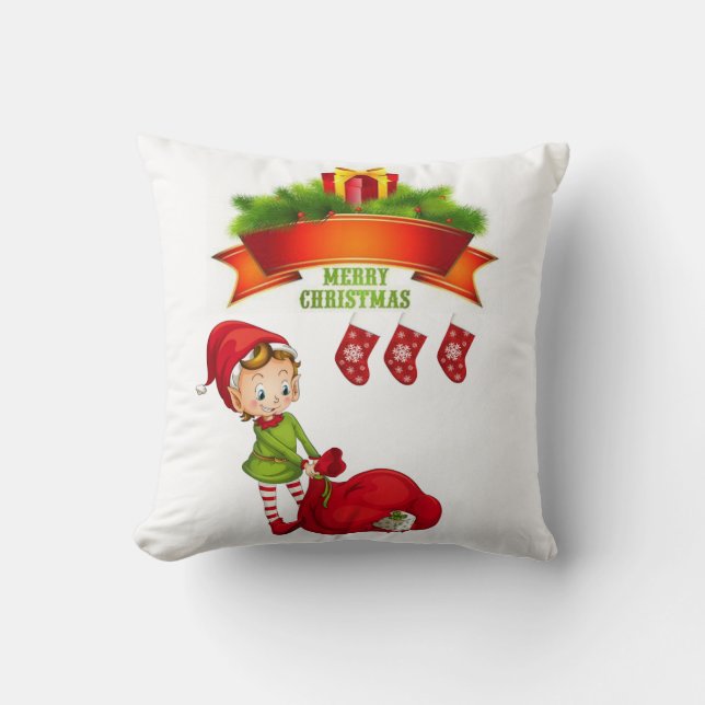 Christmas Throw Pillow, Elf Throw Pillow (Front)