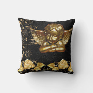 Christmas Throw Pillow, Gold Angel Floral Throw Pillow