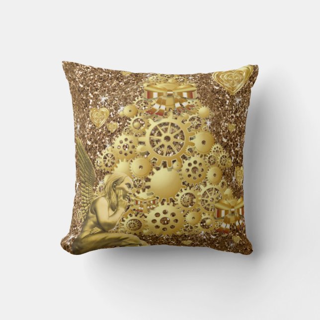 Christmas Throw Pillow, Gold Angel Pillow (Front)