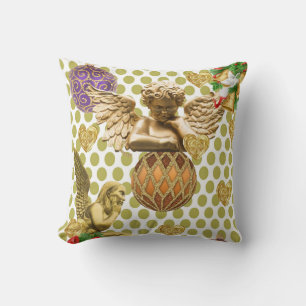 Christmas Throw Pillow, Gold Angel Pillow