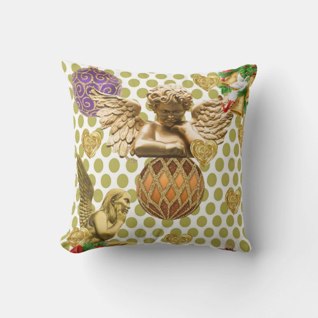 Christmas Throw Pillow, Gold Angel Pillow (Front)