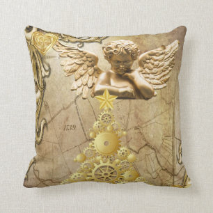 Christmas Throw Pillow, Gold Angel Pillow