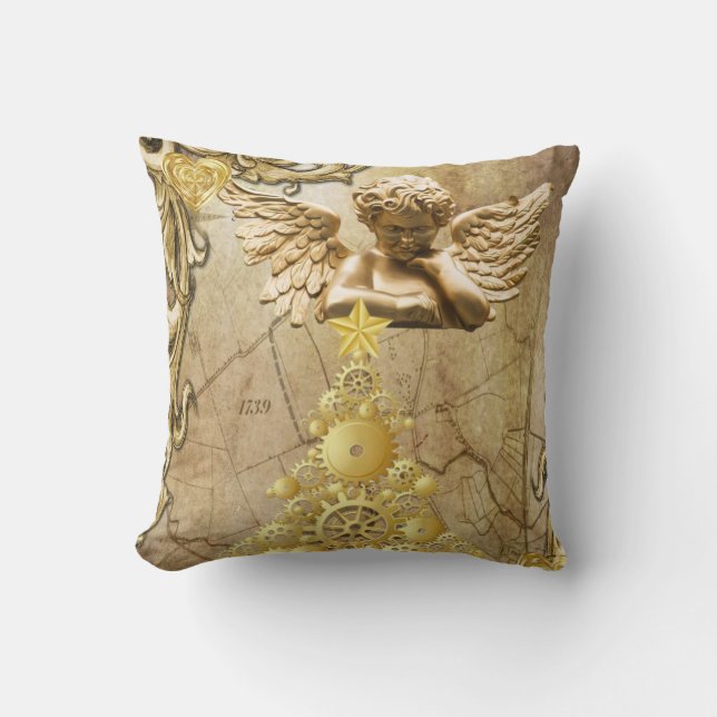 Christmas Throw Pillow, Gold Angel Throw Pillow (Front)