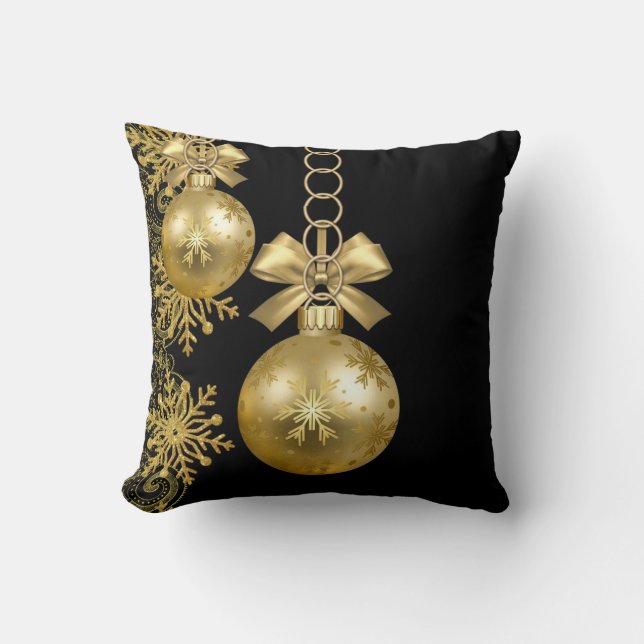Christmas Throw Pillow, Gold Balls Pillow (Front)